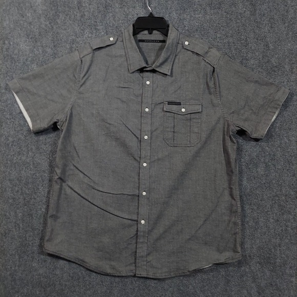 Sean John Shirt Mens XL Short Sleeve Button Up Casual‎ Stretch Pocket Epaulets - Picture 1 of 8
